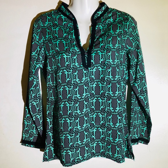 Boutique-Tracy Negoshian black/green/white tunic - Picture 2 of 8